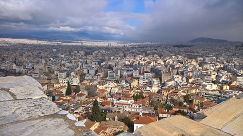 High angle view of cityscape against sky