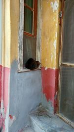 Abandoned window on old wall