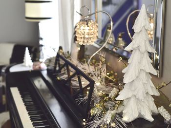 Close up of christmas decoration on piano