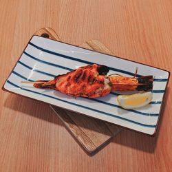 High angle view of food in plate on table