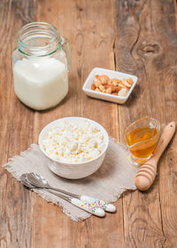 High angle view of breakfast on table