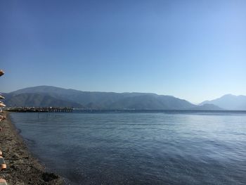 Scenic view of sea against clear blue sky