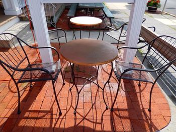 High angle view of table and chairs