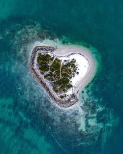 High angle view of heart shape on beach