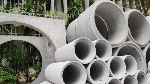 Close-up of stack of pipes