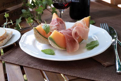 High angle view of meal served on table