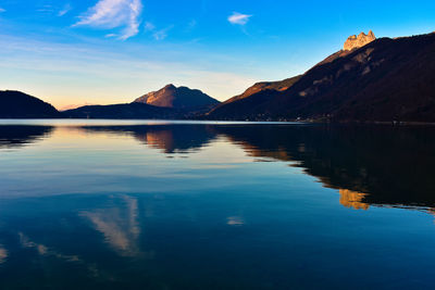 Scenic view of lake against sky during sunset