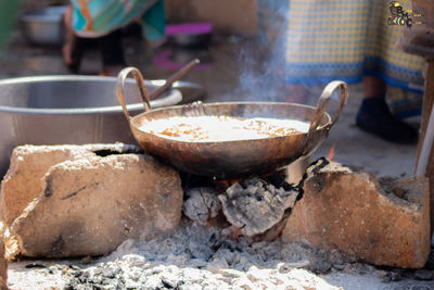 Close-up of food on barbecue grill