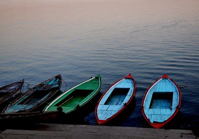 High angle view of boats moored in lake