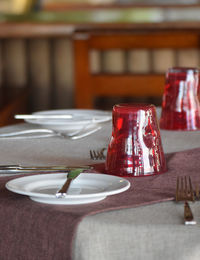 Close-up of christmas decorations on table