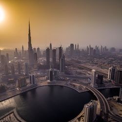 City skyline with river in background