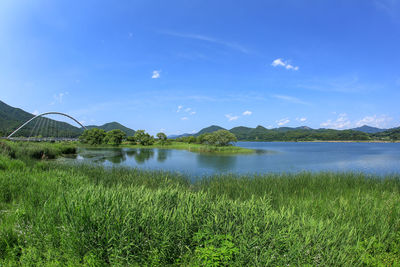 The view of bukhangang river and garden of water ecological park in spring