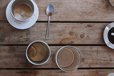 High angle view of coffee cup on table