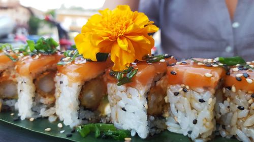 Close-up of sushi in plate