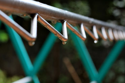 Close-up of water drops on clothesline