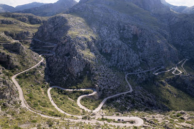 High angle view of winding road on mountain