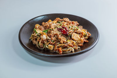 High angle view of food in plate