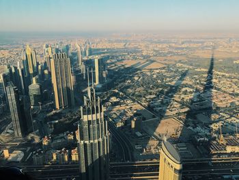 High angle view of buildings in city