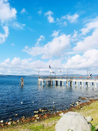 View of sea against blue sky