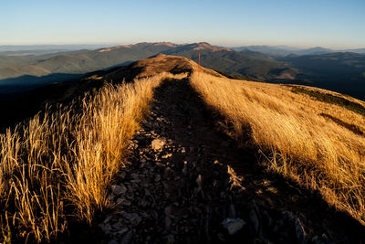 Scenic view of mountain range against sky