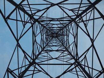 Low angle view of electricity pylon against sky