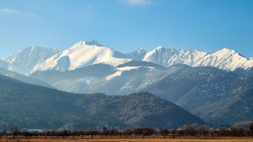 Scenic view of snowcapped mountains against sky