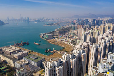 High angle view of buildings in city