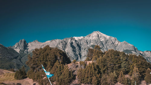 Panoramic view of mountains against clear blue sky