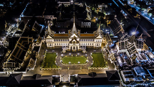 High angle view of illuminated temple