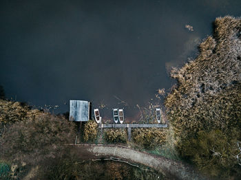 High angle view of buildings against sky at night