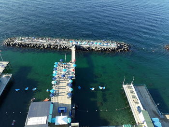 High angle view of ship in sea