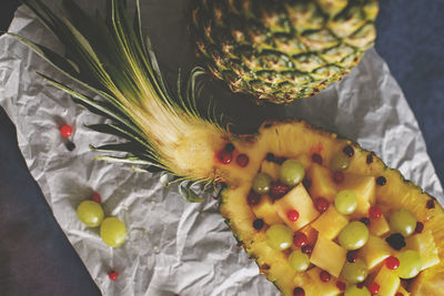High angle view of fruits on table