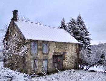 House on snow covered field