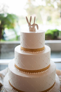 Close-up of layered wedding cake