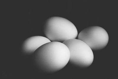 Close-up of eggs against black background