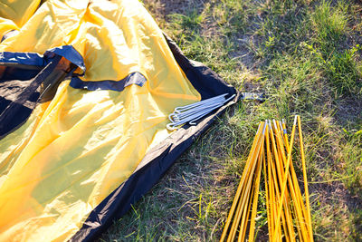 High angle view of tent on field