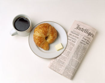 High angle view of breakfast on table