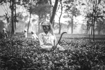 Woman working in field