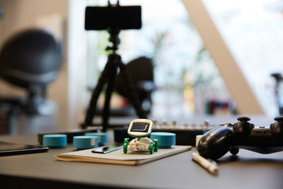 Solar toy car on desk in office