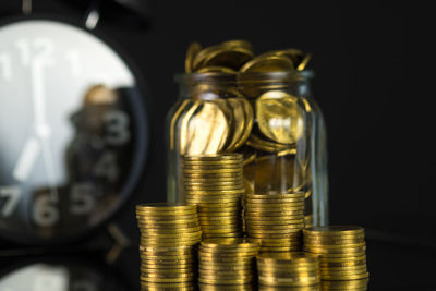 Close-up of coins on table