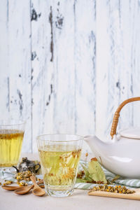 Close-up of drink in glass on table