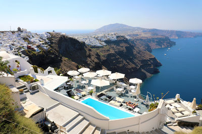 High angle view of buildings at seaside