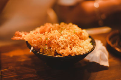 Close-up of food in plate on table