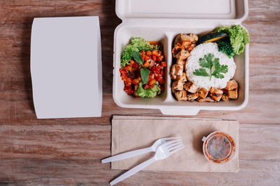 High angle view of food on table