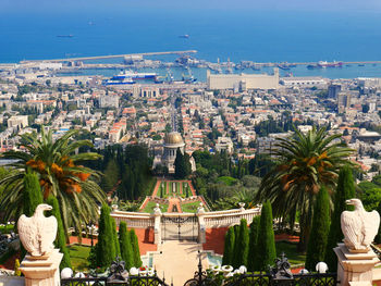 High angle view of buildings in city