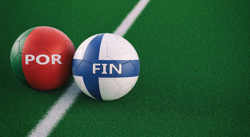 High angle view of soccer ball on field