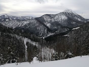 Scenic view of snowcapped mountains against sky