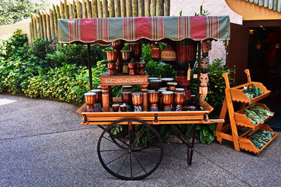 Bicycles parked on street in market