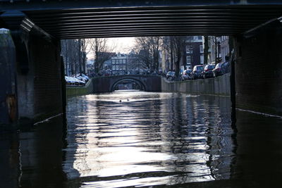 Reflection of bridge in water
