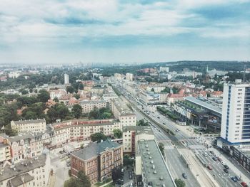 High angle view of cityscape against sky